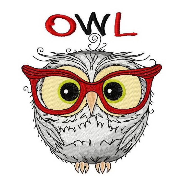 Funny wise owl embroidery design - Embroidery Design
