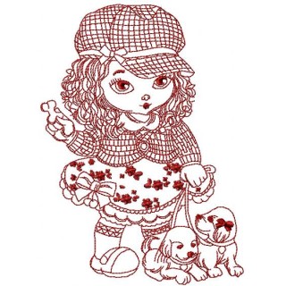 Stylish girl redwork 2 embroidery design - Embroidery Design