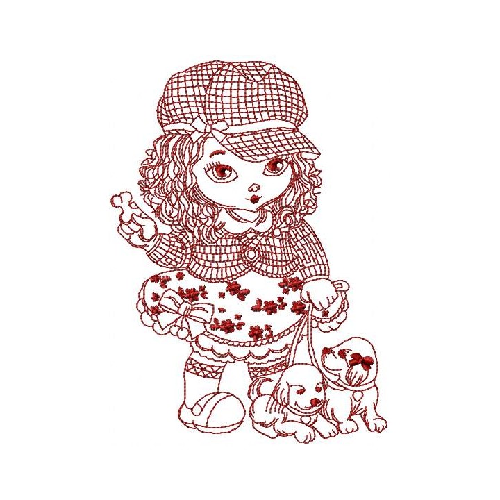 Stylish girl redwork 2 embroidery design - Embroidery Design