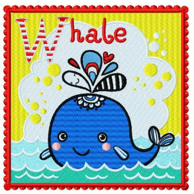 Whale 2 embroidery design showcasing a charming sea life motif, ideal for stitching on t-shirts and tote bags.