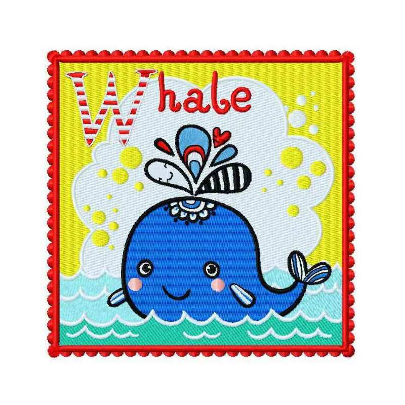 Whale 2 embroidery design showcasing a charming sea life motif, ideal for stitching on t-shirts and tote bags.
