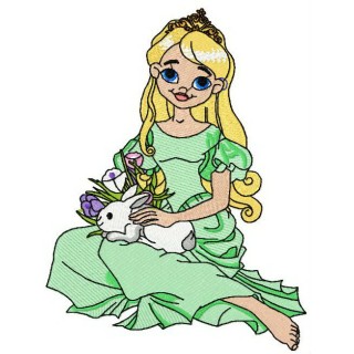 Princess with rabbit embroidery design - Embroidery Design