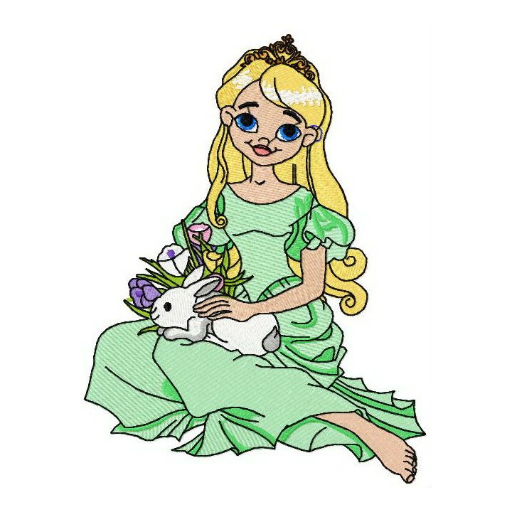 Princess with rabbit embroidery design - Embroidery Design