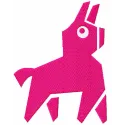 Pink llama embroidery design featuring a playful llama motif for Fortnite-themed projects.