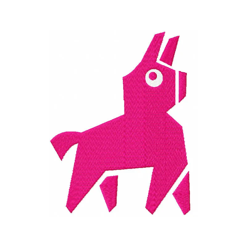 Pink llama embroidery design featuring a playful llama motif for Fortnite-themed projects.