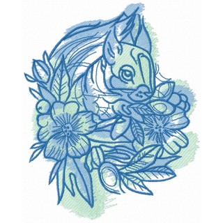 Squirrel and flowers embroidery design - Embroidery Design