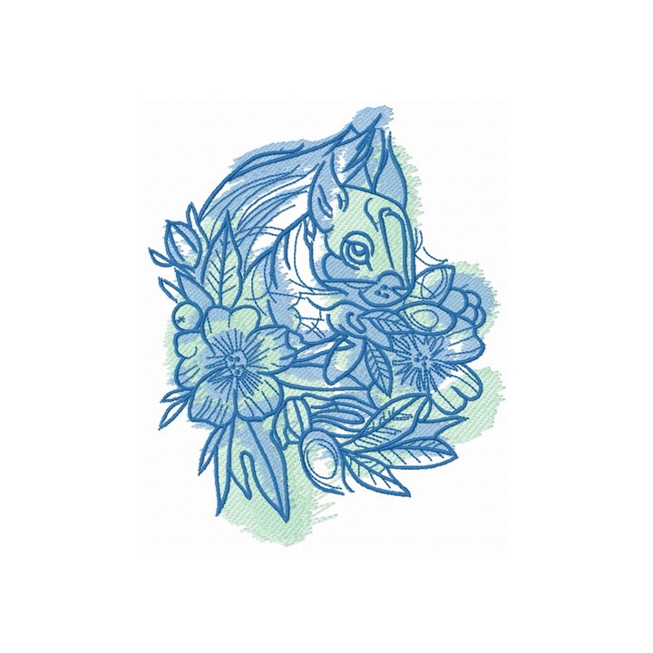 Squirrel and flowers embroidery design - Embroidery Design