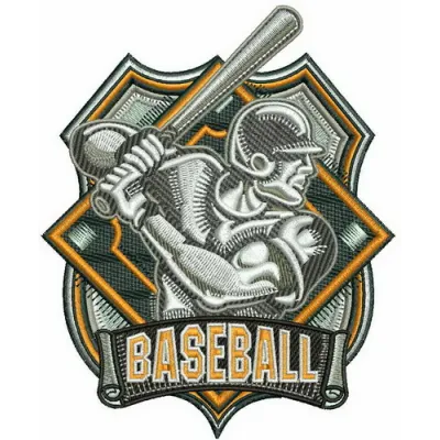 Baseball badge 2 embroidery design featuring a classic baseball motif, ideal for stitching on caps and apparel.