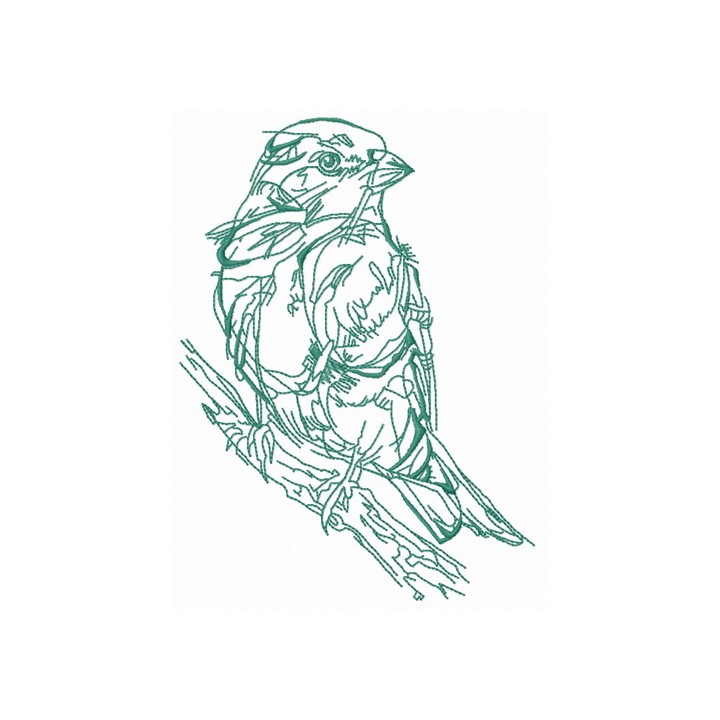 Birdie on tree branch sketch embroidery design - Embroidery Design