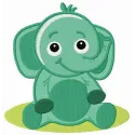 Cute elephant embroidery design featuring a whimsical elephant motif, ideal for stitching on baby onesies and towels.