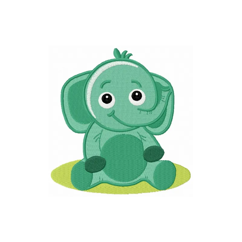 Cute elephant embroidery design featuring a whimsical elephant motif, ideal for stitching on baby onesies and towels.