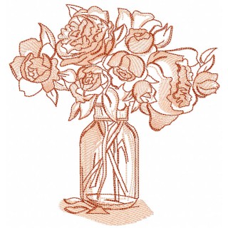 Pink roses in a vase embroidery design - Embroidery Design