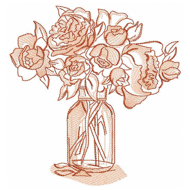 Pink roses in a vase embroidery design - Embroidery Design