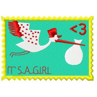 Postage stamp It's a girl embroidery design - Embroidery Design