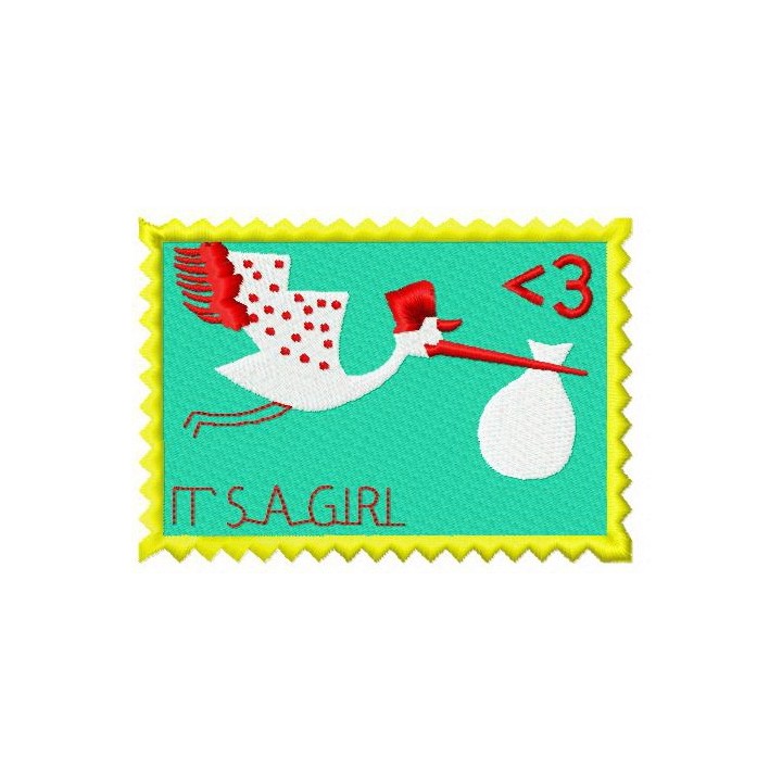 Postage stamp It's a girl embroidery design - Embroidery Design