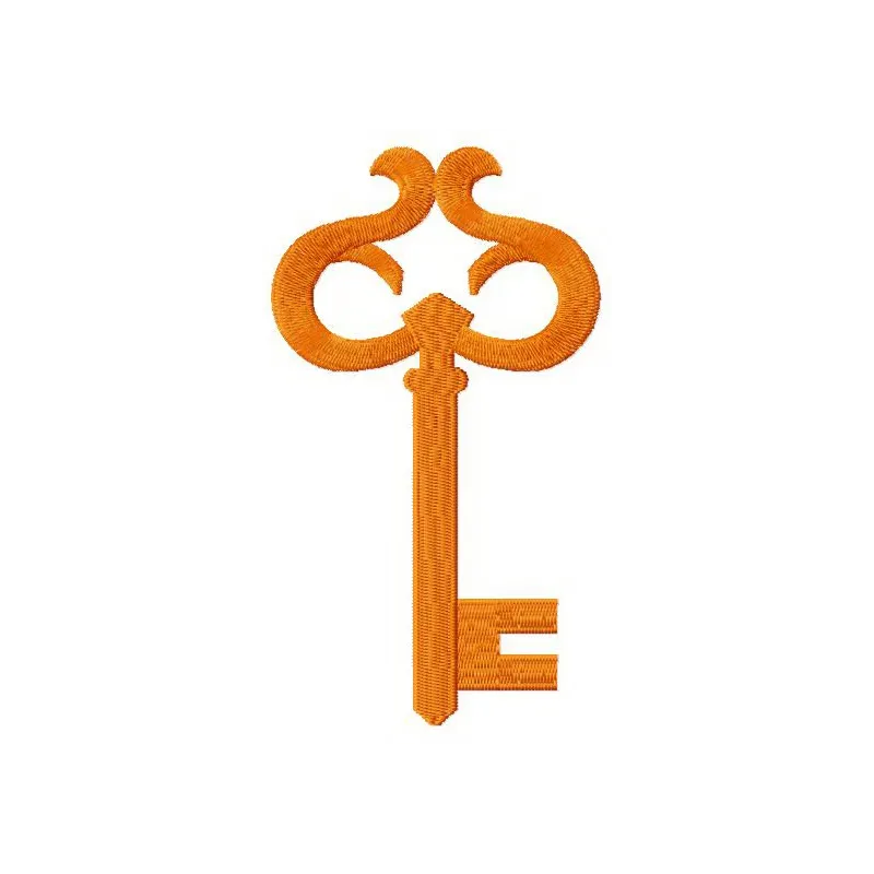 Golden key embroidery design featuring intricate details, ideal for embellishing garments and accessories.
