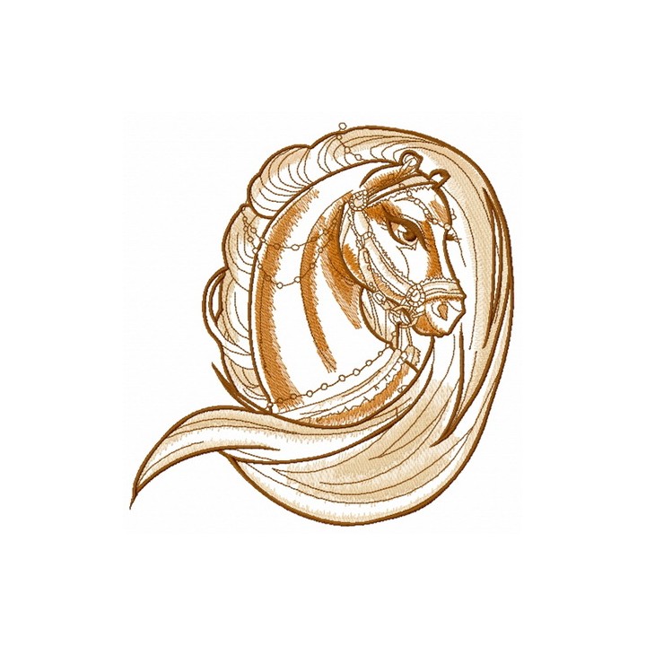 Brown horse head sketch embroidery design - Embroidery Design
