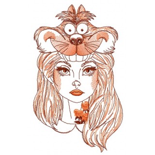Alice with Cheshire cat hat sketch embroidery design - Embroidery Design