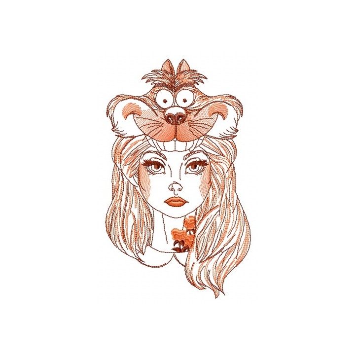 Alice with Cheshire cat hat sketch embroidery design - Embroidery Design