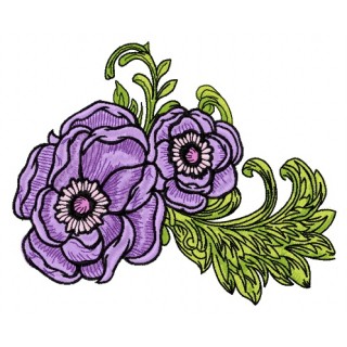 Purple peonies embroidery design - Embroidery Design
