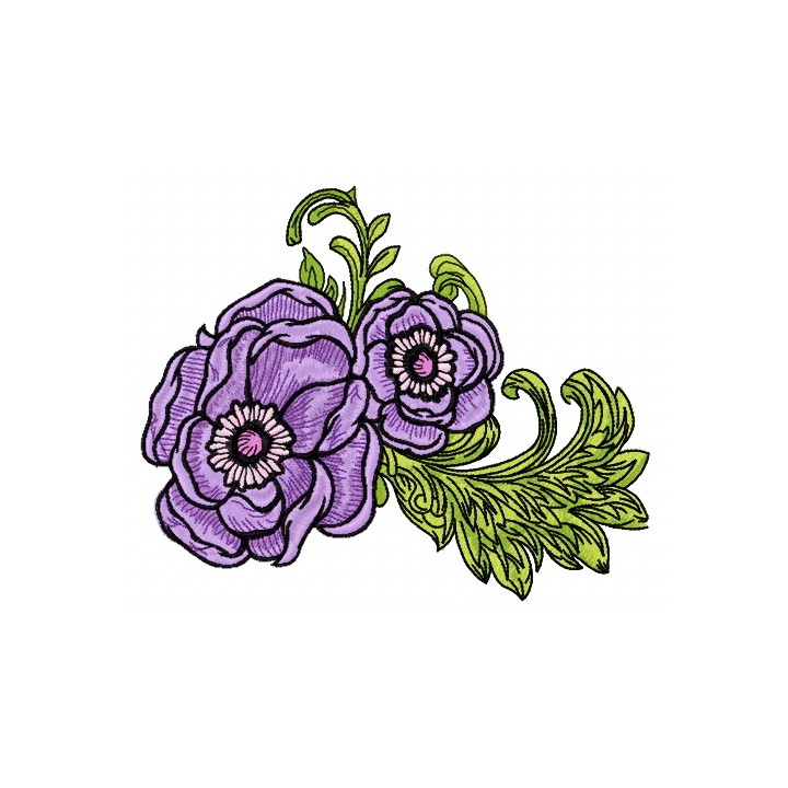 Purple peonies embroidery design - Embroidery Design