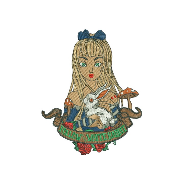 Follow White rabbit 2 embroidery design - Embroidery Design