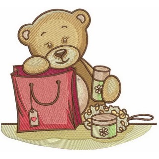 Teddy bear's shopping embroidery design - Embroidery Design