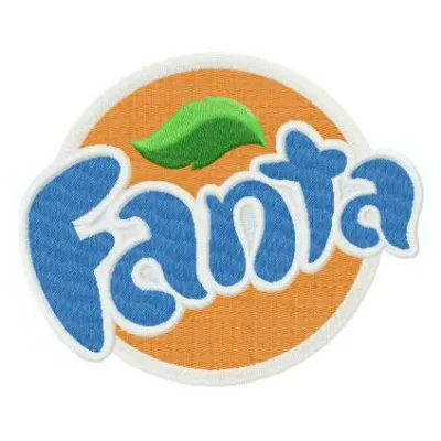 Fanta logo embroidery design showcasing vibrant colors, ideal for stitching on caps and apparel.