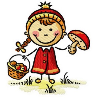 Girl with mushrooms embroidery design - Embroidery Design