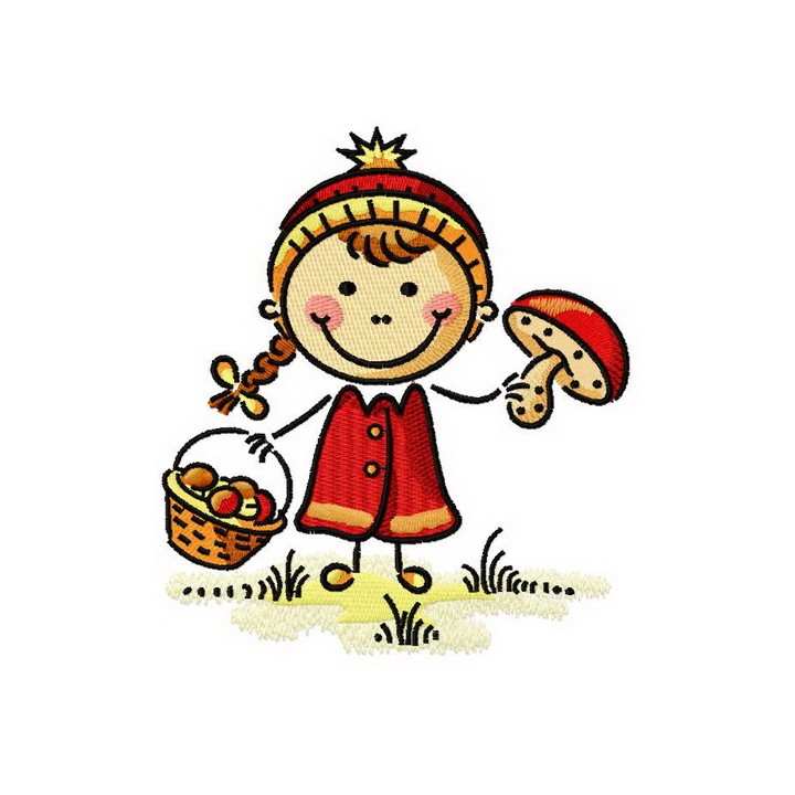 Girl with mushrooms embroidery design - Embroidery Design