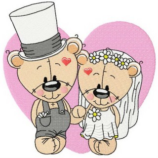 Plush bride and groom embroidery design - Embroidery Design