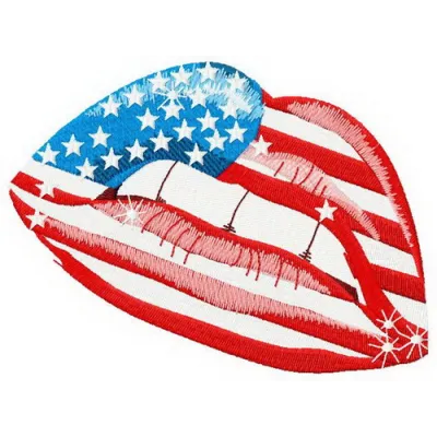 American lips embroidery design showcasing a vibrant patriotic motif, ideal for Independence Day stitching projects.