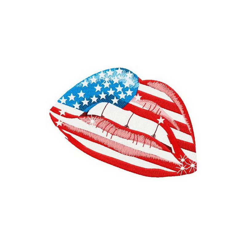 American lips embroidery design showcasing a vibrant patriotic motif, ideal for Independence Day stitching projects.