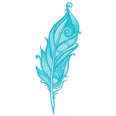 Blue feather embroidery design showcasing intricate stitching patterns for creative projects.