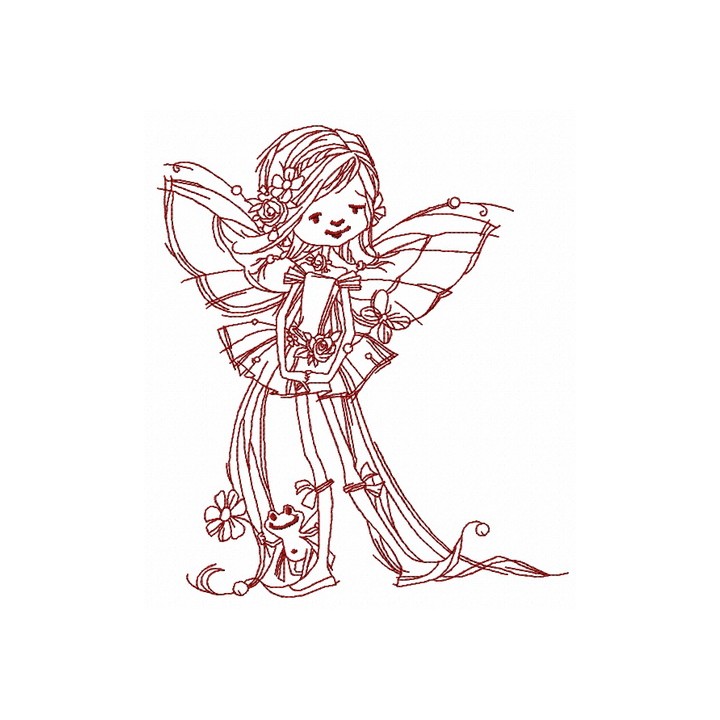 Young fairy with frog 2 embroidery design - Embroidery Design