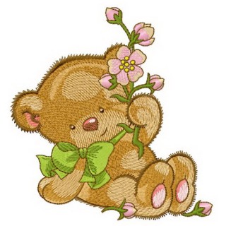 Bear with pink flower embroidery design - Embroidery Design