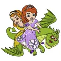 Sofia and dragon embroidery design featuring a whimsical princess and her friendly dragon companion.