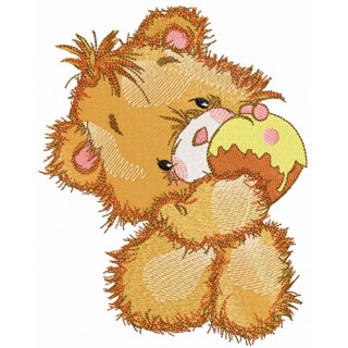 Teddy bear eats cupcake embroidery design - Embroidery Design