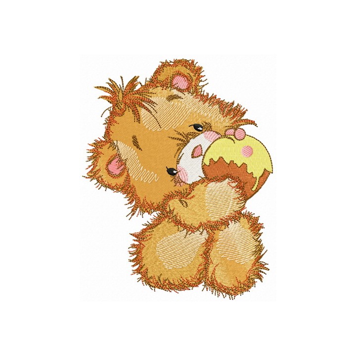 Teddy bear eats cupcake embroidery design - Embroidery Design