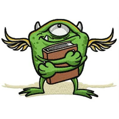 Preview of the Monster's Favorite Book embroidery design, featuring a whimsical monster with a book.