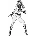 Invisible Woman embroidery design featuring the superhero from the Avengers, ideal for stitching on apparel and accessories.