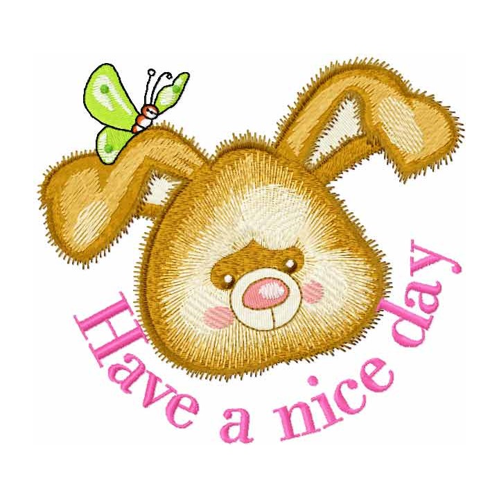 Rabbit have a nice day embroidery design - Embroidery Design
