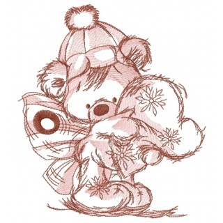 Christmas bear fairy with heart pillow sketch embroidery design - Embroidery Design
