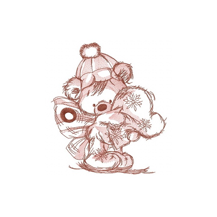 Christmas bear fairy with heart pillow sketch embroidery design - Embroidery Design