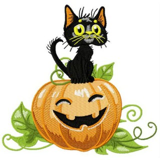 Black cat on pumpkin embroidery design - Embroidery Design