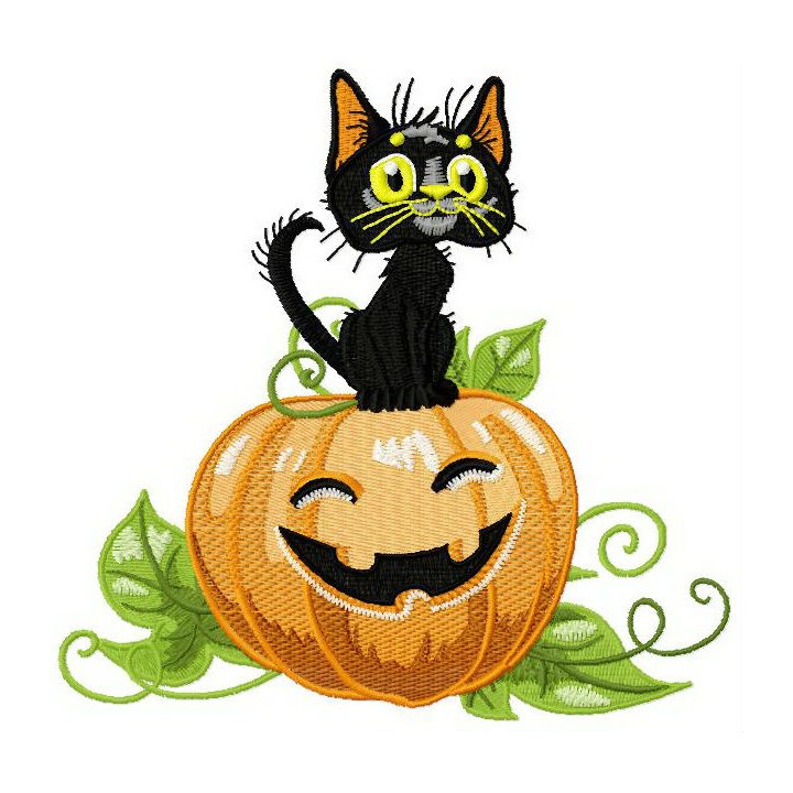 Black cat on pumpkin embroidery design - Embroidery Design