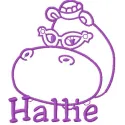 Hallie Hippo 11 embroidery design featuring a playful hippo from Doc McStuffins, ideal for baby onesies and gifts.