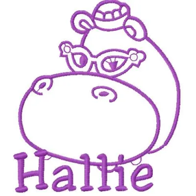 Hallie Hippo 11 embroidery design featuring a playful hippo from Doc McStuffins, ideal for baby onesies and gifts.
