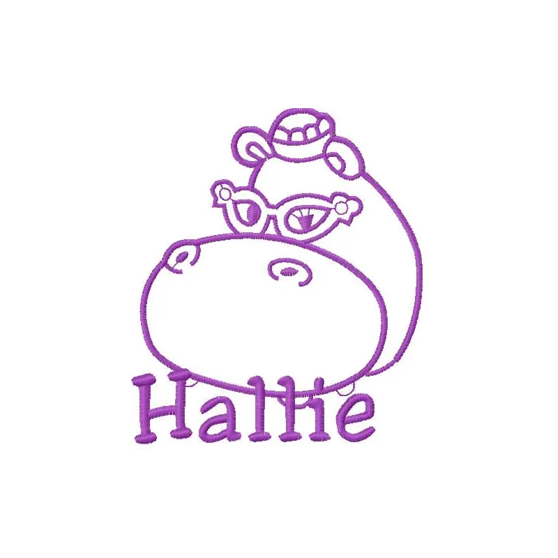 Hallie Hippo 11 embroidery design featuring a playful hippo from Doc McStuffins, ideal for baby onesies and gifts.