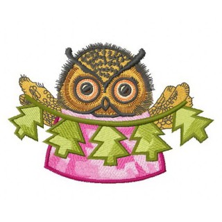 Owl with paper garland 2 embroidery design - Embroidery Design